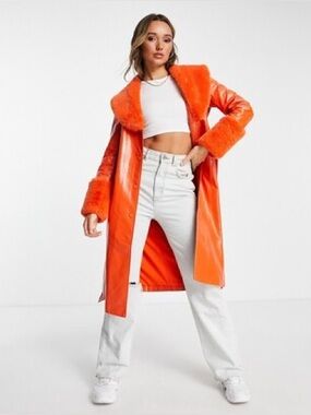 NWOT Annorlunda Faux Fur Trim Jacket in Orange size US6
